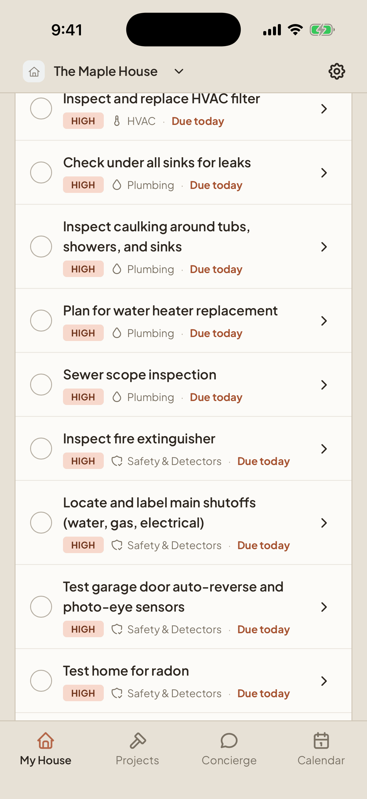 Nestie app: maintenance checklist