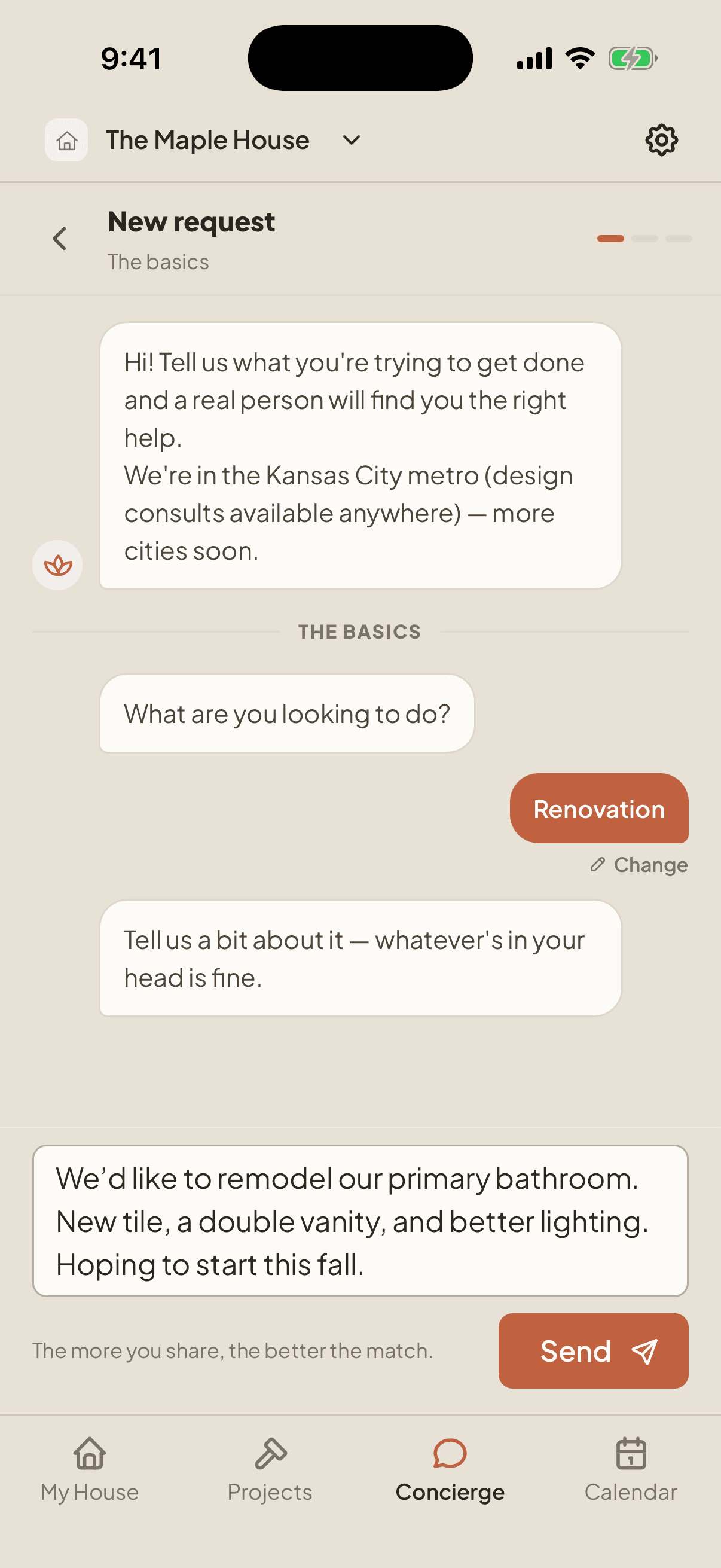 Describing a job for the concierge to handle
