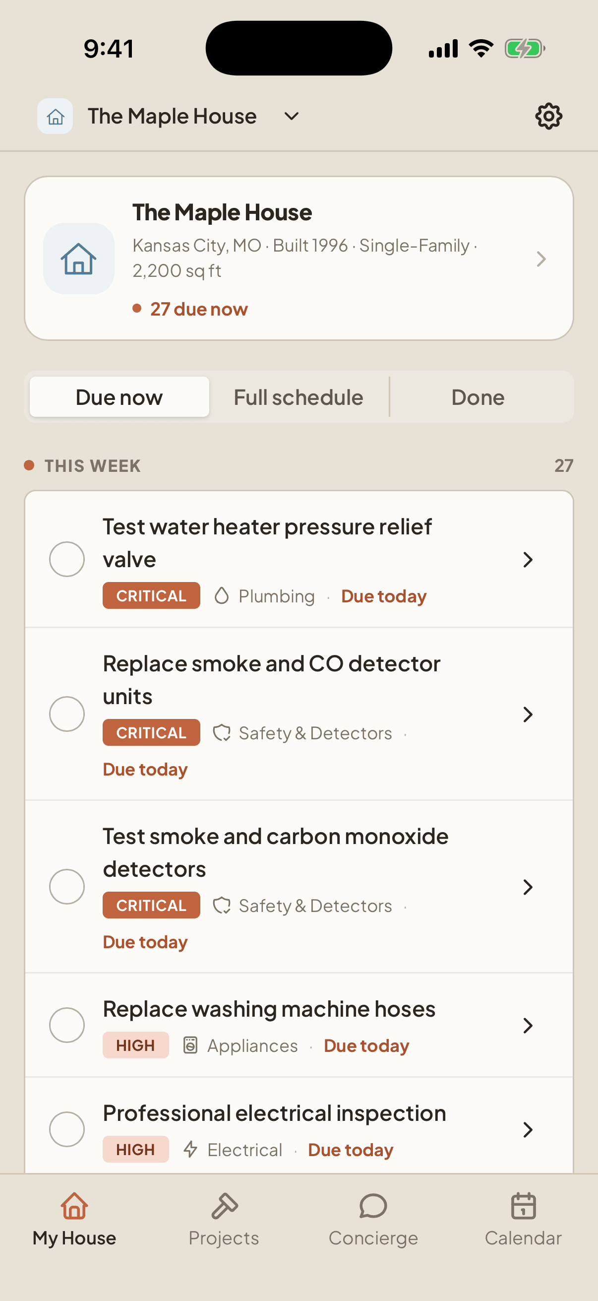 Nestie app: home dashboard