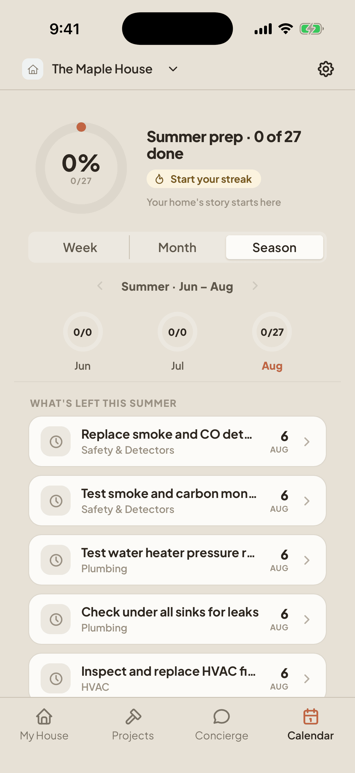 Nestie app: seasonal reminders